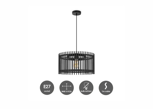 Rippvalgusti BAMBOO must, D40xH126 cm, E27