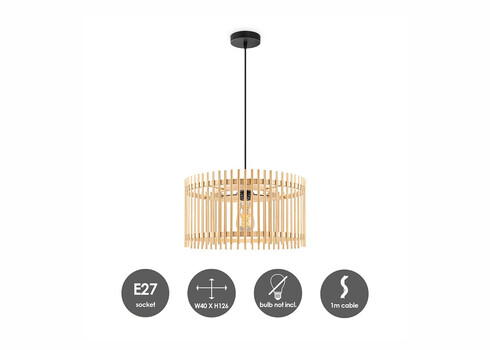 Rippvalgusti BAMBOO naturaalne, D40xH126 cm, E27