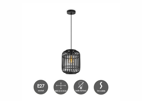 Rippvalgusti BAMBOO must, D21,5xH131 cm, E27