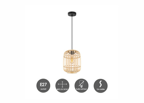 Rippvalgusti BAMBOO naturaalne, D21,5xH131 cm, E27