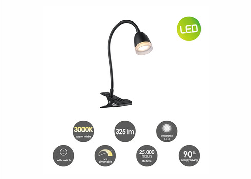 Lauavalgusti CLIPS must, 10x5,5xH40 cm, LED