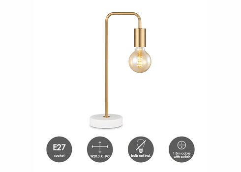 Lauavalgusti NOBLE mattkuldne / marmor, D20.3xH40 cm, E27