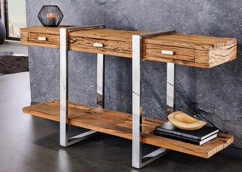 Konsoollaud BARRACUDA naturaalne / kroom, 140x41xH81 cm