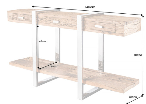 Konsoollaud BARRACUDA naturaalne / kroom, 140x41xH81 cm