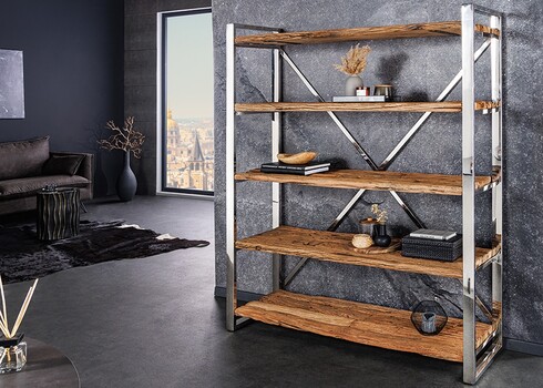 Riiul BARRACUDA naturaalne / kroom, 141x42xH188 cm