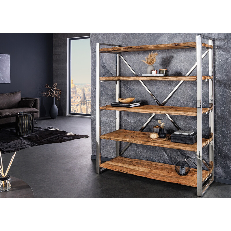 Riiul BARRACUDA naturaalne / kroom, 141x42xH188 cm