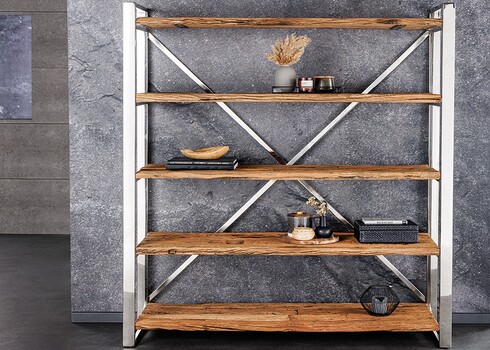 Riiul BARRACUDA naturaalne / kroom, 141x42xH188 cm