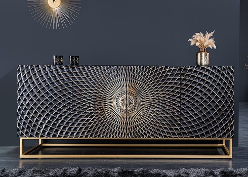 Kummut ILLUSION must / kuldne, 177x38xH76 cm