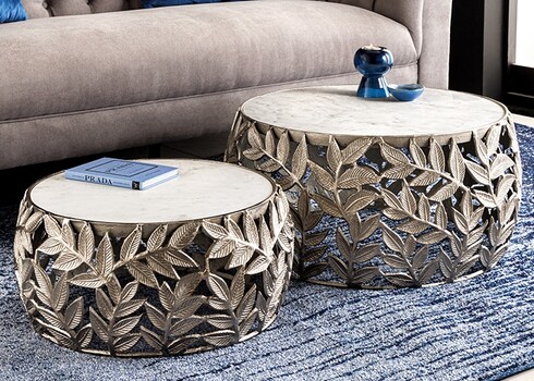 Diivanilaudade komplekt LEAF valge marmor / hõbe, 2 tk