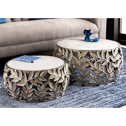 Diivanilaudade komplekt LEAF valge marmor / hõbe, 2 tk