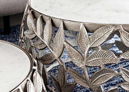 Diivanilaudade komplekt LEAF valge marmor / hõbe, 2 tk