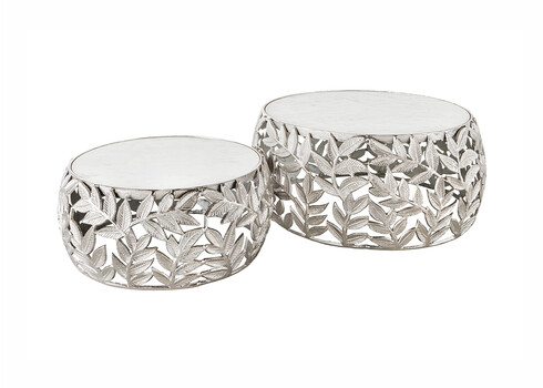 Diivanilaudade komplekt LEAF valge marmor / hõbe, 2 tk