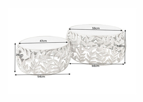 Diivanilaudade komplekt LEAF valge marmor / hõbe, 2 tk