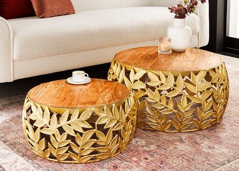 Diivanilaudade komplekt LEAF akaatsia / kuldne, 2 tk