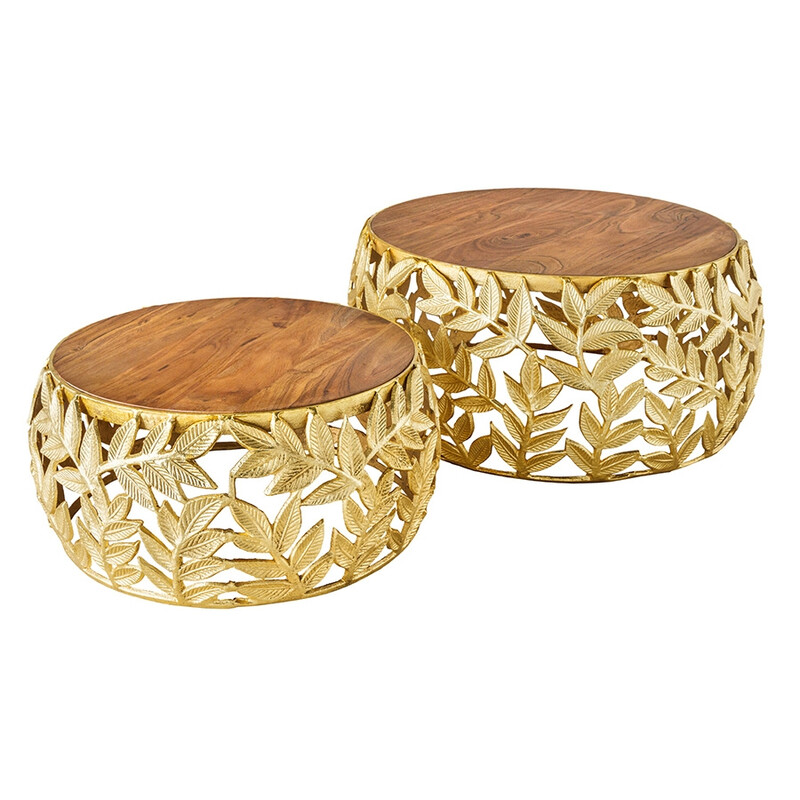 Diivanilaudade komplekt LEAF akaatsia / kuldne, 2 tk