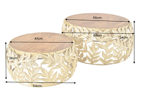 Diivanilaudade komplekt LEAF akaatsia / kuldne, 2 tk