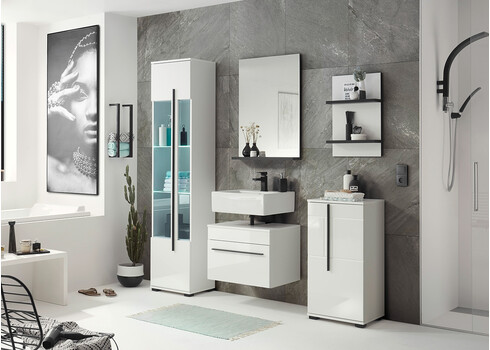 Seinapeegel CANTARA valge / must, 60x12xH85 cm