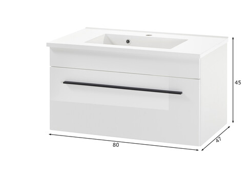 Valamukapp + valamu CANTARA valge läige, 80x47xH45 cm