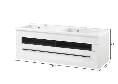 Valamukapp + valamu CANTARA valge läige, 120x47xH45 cm