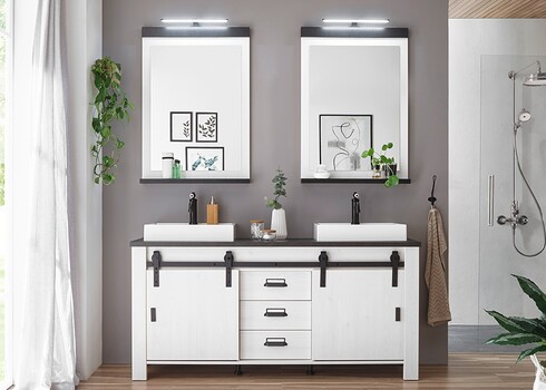 Seinapeegel valgustusega SHERWOOD valge mänd / hall, 56x10xH100 cm