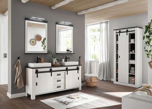 Seinapeegel valgustusega SHERWOOD valge mänd / hall, 56x10xH100 cm