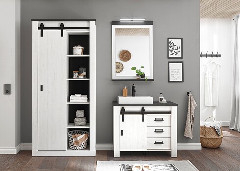 Seinapeegel valgustusega SHERWOOD valge mänd / hall, 56x10xH100 cm