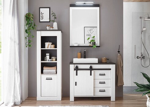 Valamukapp + valamu SHERWOOD valge mänd / hall, 95x43xH91 cm