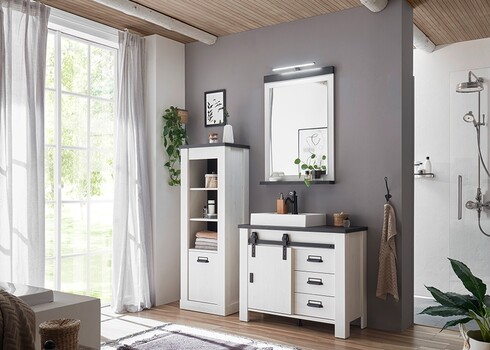 Valamukapp + valamu SHERWOOD valge mänd / hall, 95x43xH91 cm