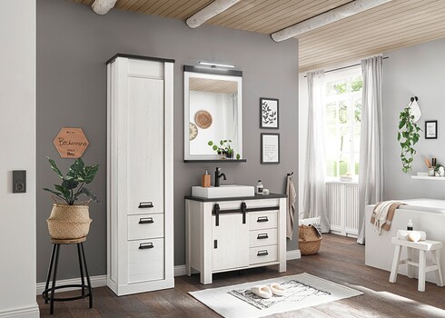 Valamukapp + valamu SHERWOOD valge mänd / hall, 95x43xH91 cm