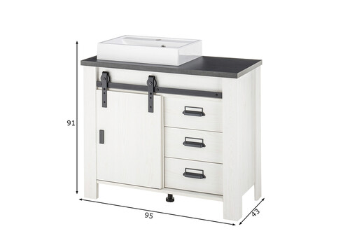 Valamukapp + valamu SHERWOOD valge mänd / hall, 95x43xH91 cm