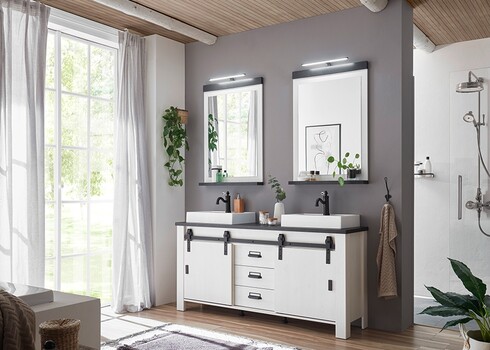 Valamukapp + 2 valamut SHERWOOD valge mänd / hall, 164x43xH91 cm