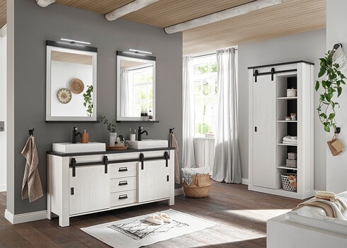 Valamukapp + 2 valamut SHERWOOD valge mänd / hall, 164x43xH91 cm