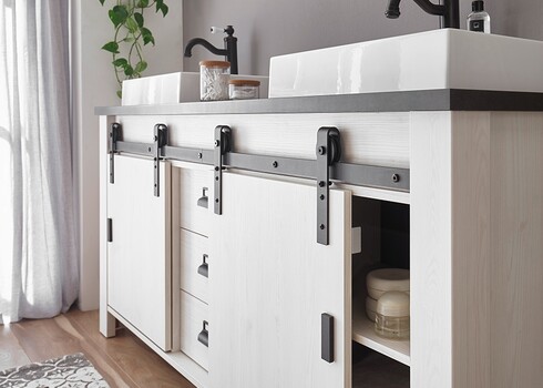 Valamukapp + 2 valamut SHERWOOD valge mänd / hall, 164x43xH91 cm