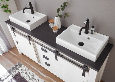 Valamukapp + 2 valamut SHERWOOD valge mänd / hall, 164x43xH91 cm