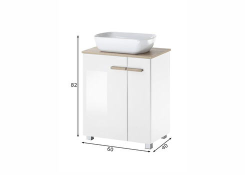 Valamukapp + valamu SOLID valge kõrgläige, 60x40xH82 cm