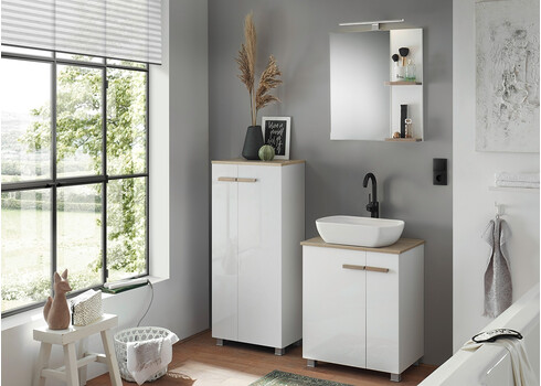 Vannitoapeegel valgustusega SOLID valge läige, 60x12xH70 cm