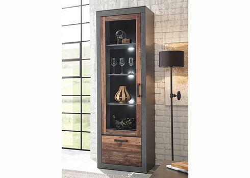 Vitriinkapp BROOKLYN pruun / hall, 65x40xH201 cm