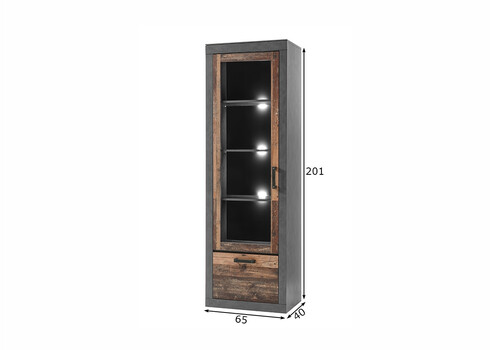 Vitriinkapp BROOKLYN pruun / hall, 65x40xH201 cm
