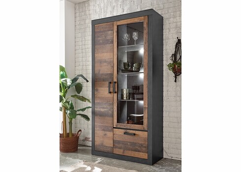 Vitriinkapp BROOKLYN pruun / hall, 97x40xH201 cm