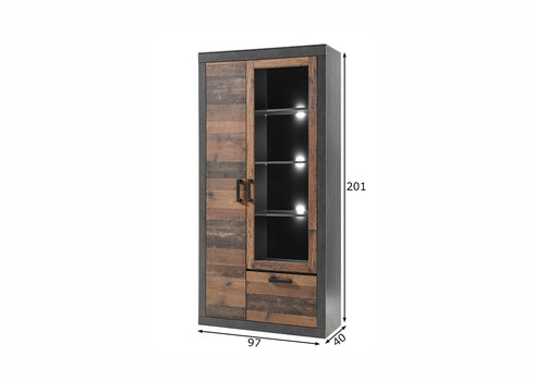 Vitriinkapp BROOKLYN pruun / hall, 97x40xH201 cm