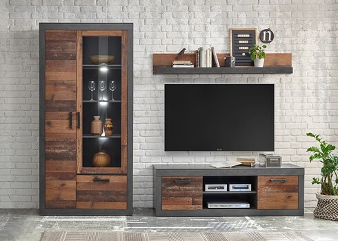 Vitriinkapp BROOKLYN pruun / hall, 97x40xH201 cm