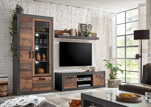 Vitriinkapp BROOKLYN pruun / hall, 97x40xH201 cm