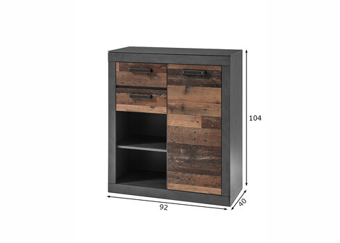 Kummut BROOKLYN pruun / hall, 92x40xH104 cm