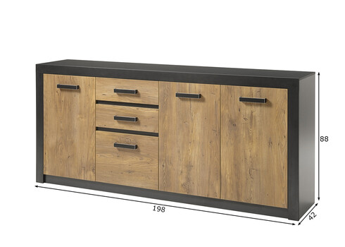 Kummut BRÜGGE kastan / hall, 198x42xH88 cm