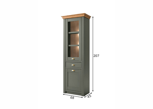 Vitriinkapp CAMBRIDGE roheline / tamm, 68x45xH207 cm