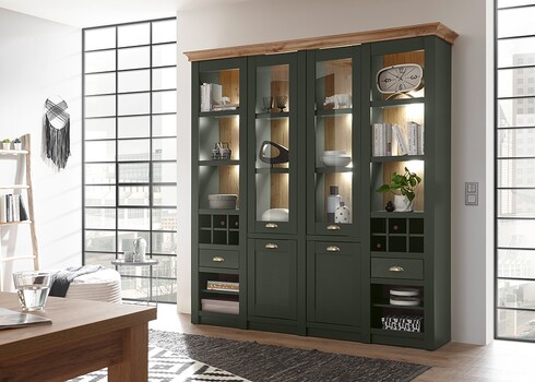 Puhvetkapp CAMBRIDGE roheline / tamm, 194x45xH207 cm