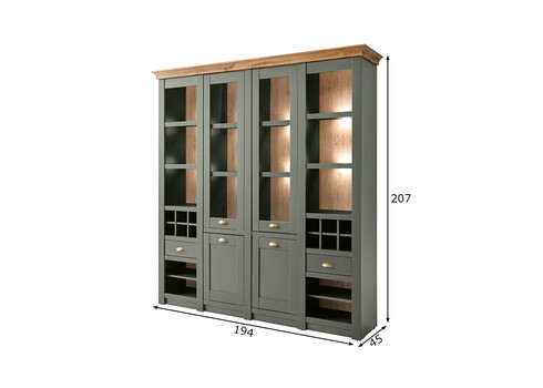 Puhvetkapp CAMBRIDGE roheline / tamm, 194x45xH207 cm