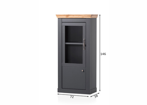 Vitriinkapp CATANIA tamm / antratsiit, 72x38xH146 cm