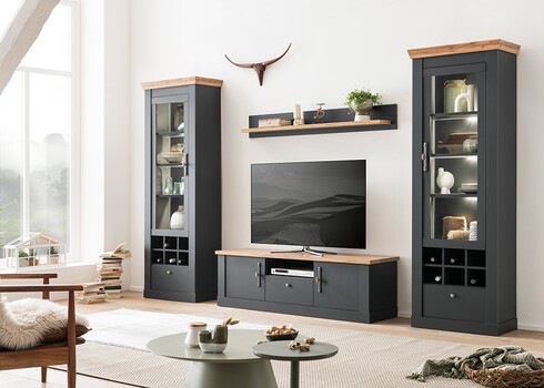 Vitriinkapp CATANIA tamm / antratsiit, 72x38xH201 cm