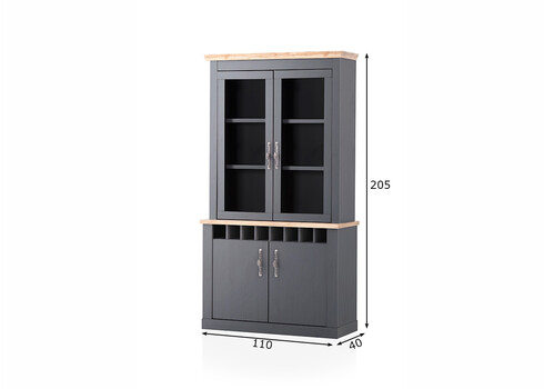 Vitriinkapp CATANIA tamm / antratsiit, 110x44xH205 cm